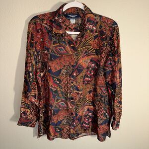 Best American Clothing Women’s 100% Silk Southwestern Print Blouse Multicolor